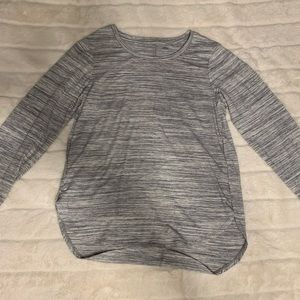 grey and white long sleeve